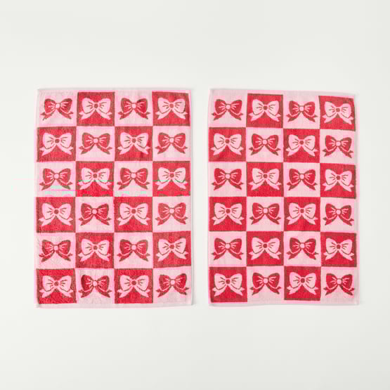 Christmas Bow Pink & Red Hand Towel Pack of 2