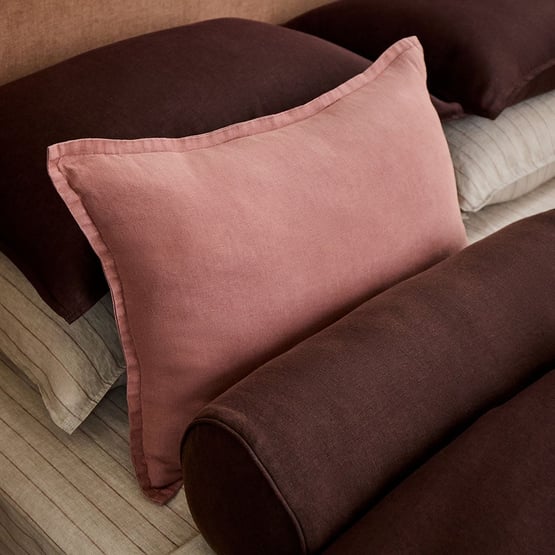Belgian Pink Glow Vintage Washed Linen Long Cushion