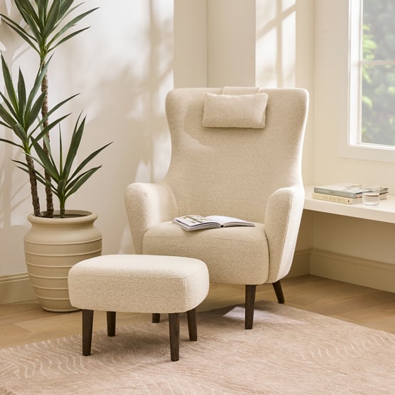 Yorkton Pearl Boucle Chair & Foot Stool Set
