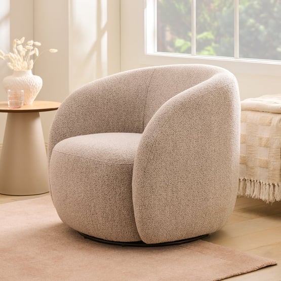 Kiel Beige Boucle 1 Seater Swivel Chair