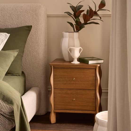 Auburn Walnut 2 Drawer Bedside Table