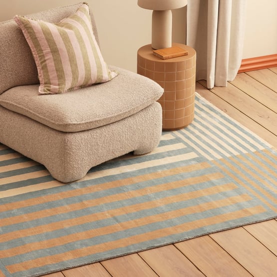 Barwon Blue & Beige Viscose Stripe Rug