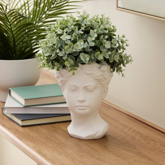 White & Green Melia Potted Head Sculpture