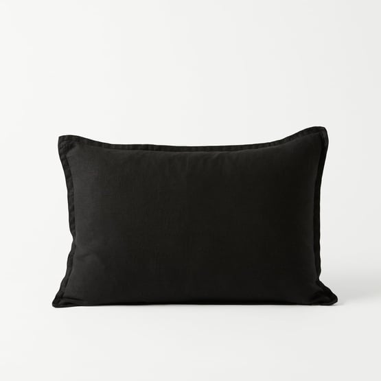 Belgian Black Vintage Washed Linen Long Cushion