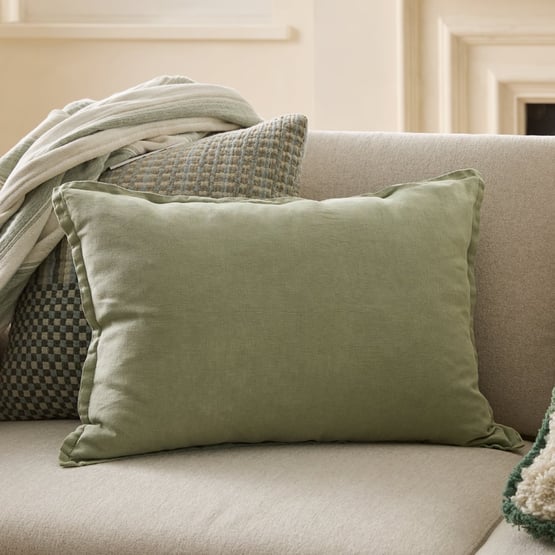 Belgian Gum Leaf Vintage Washed Linen Long Cushion