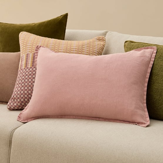 Belgian Misty Rose Vintage Washed Linen Long Cushion