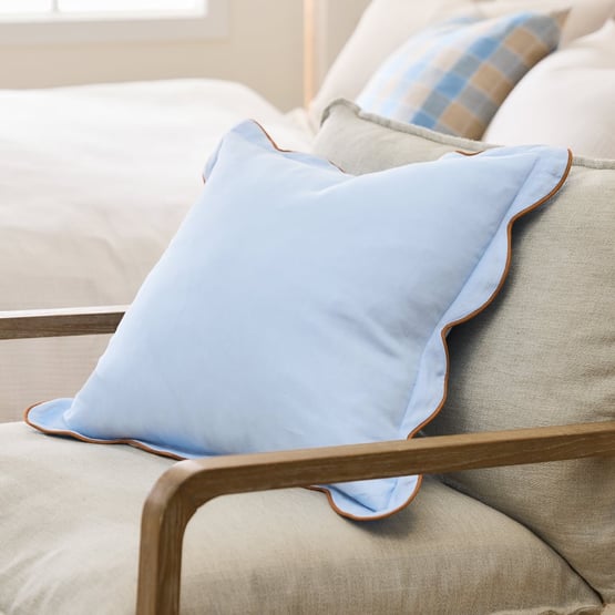 Emia Blue & Brown Linen Cushion