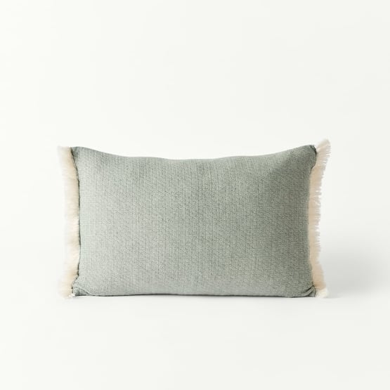European Collection Elio Chambray Blue & Hunter Green Cushion