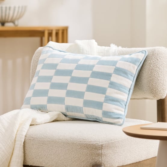 Sirena Blue Patchwork Check Cushion