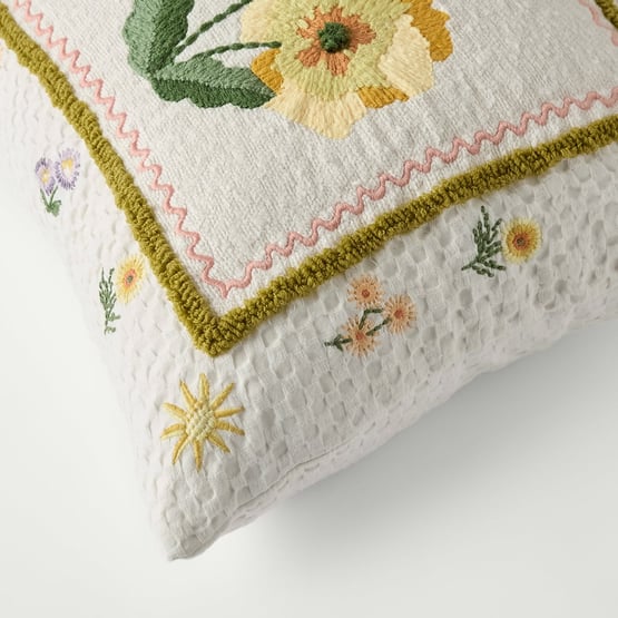 Pansy Yellow & Aqua Cushion