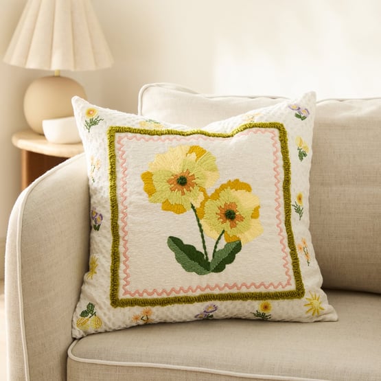 Pansy Yellow & Aqua Cushion