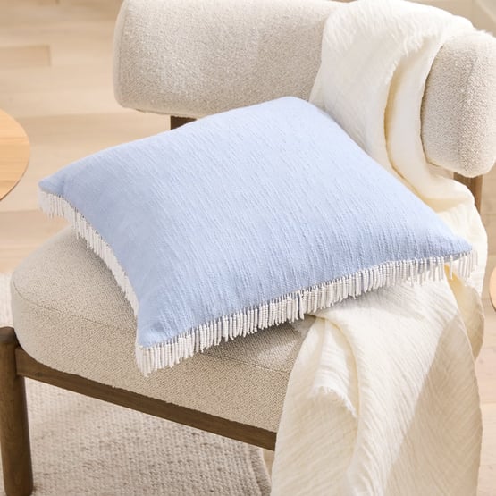 Rosie Cashmere Blue & White Beaded Cushion