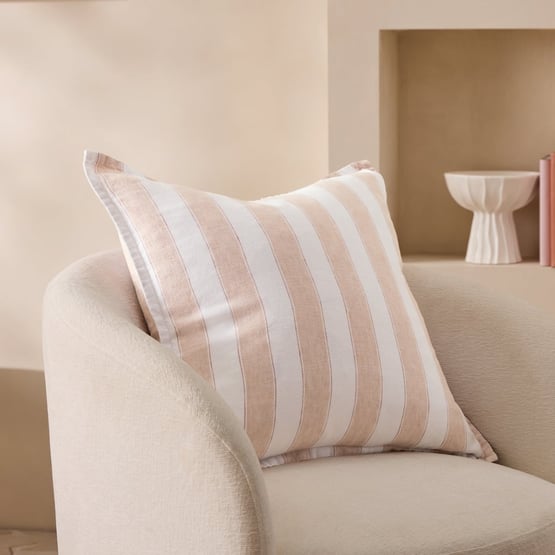 Belgian Elijah Nude Pink & Dusty Rose Stripe Vintage Washed Linen Cushion