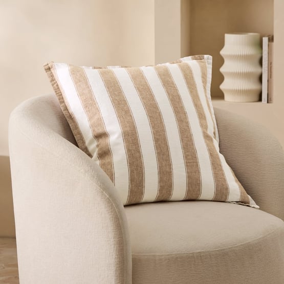 Belgian Elijah Hazelnut & Brown Sugar Stripe Vintage Washed Linen Cushion