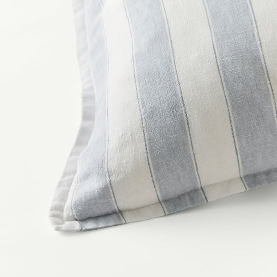 Belgian Elijah Light Denim & Dark Blue Stripe Vintage Washed Linen Cushion