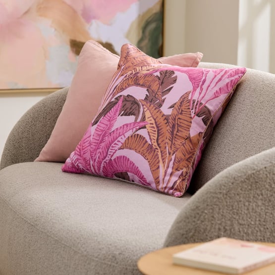Banana Palm Pink Cushion