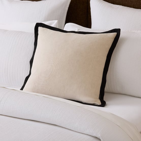 Belgian Vintage Washed Linen Linen & Black Border Cushion