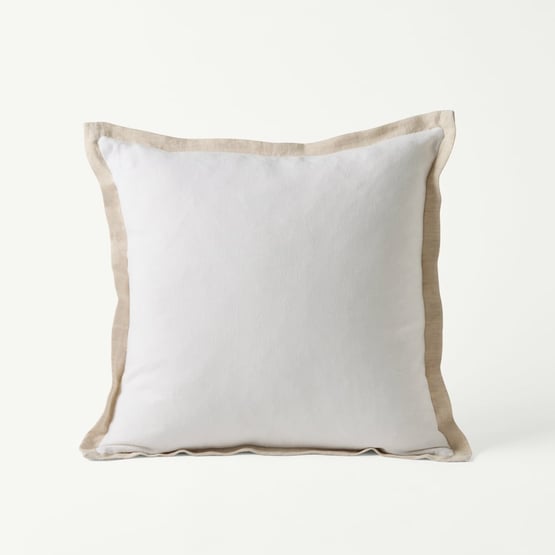 Belgian Vintage Washed Linen White & Linen Border Cushion