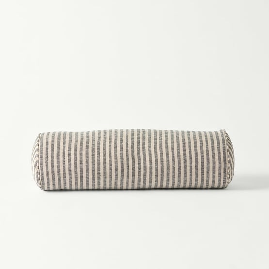 Belgian Vintage Washed Linen Linen & Black Bengal Stripe Bolster Cushion