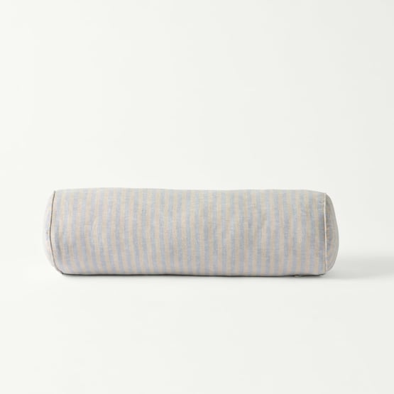 Belgian Vintage Washed Linen Linen & Light Denim Bengal Stripe Bolster Cushion