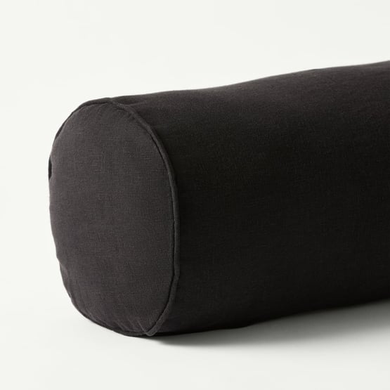 Belgian Vintage Washed Linen Black Bolster Cushion