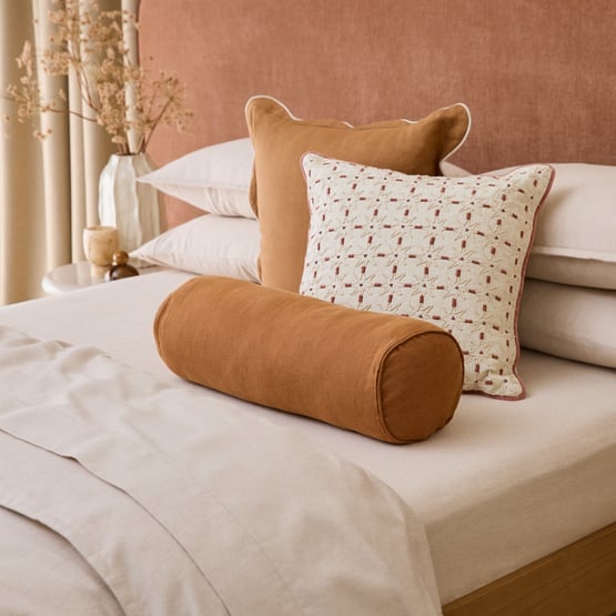 Belgian Vintage Washed Linen Brown Sugar Bolster Cushion