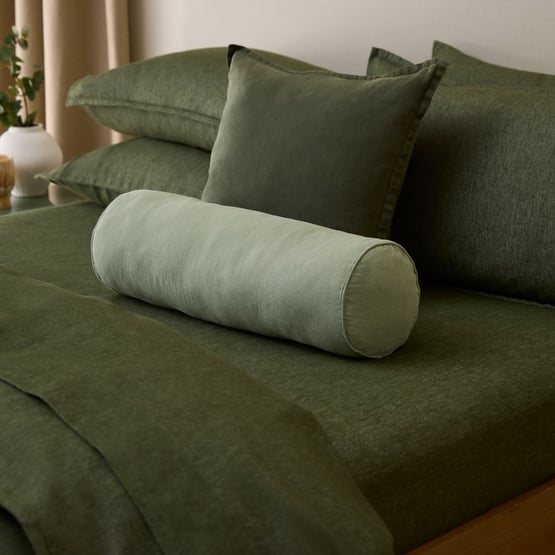 Belgian Vintage Washed Linen Gumleaf Bolster Cushion