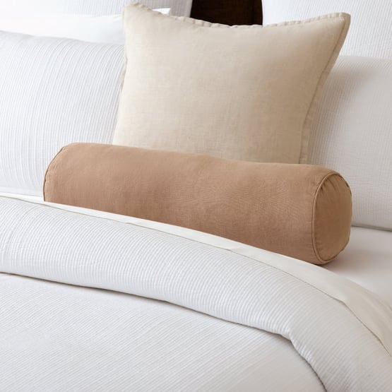 Belgian Vintage Washed Linen Hazelnut Bolster Cushion