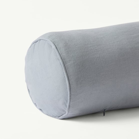 Belgian Vintage Washed Linen Light Denim Bolster Cushion