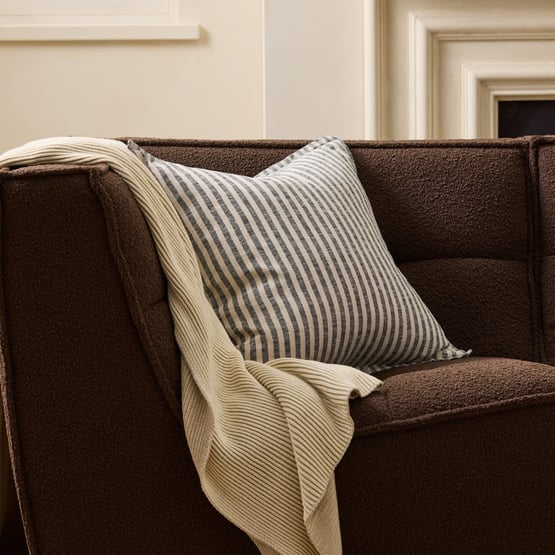 Belgian Vintage Washed Linen Linen & Black Bengal Stripe Cushion