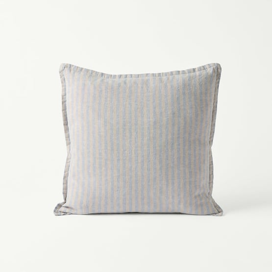Belgian Vintage Washed Linen Linen & Light Denim Bengal Stripe Cushion