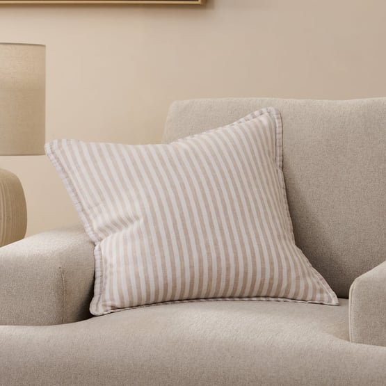 Belgian Vintage Washed Linen Linen & White Bengal Stripe Cushion