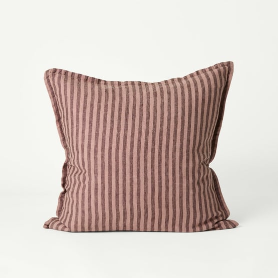 Belgian Vintage Washed Linen Mocha & Chocolate Bengal Stripe Cushion