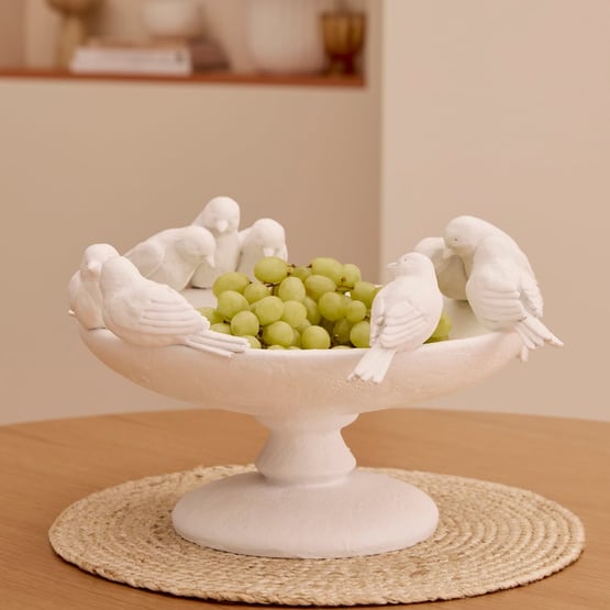Bird Life Off White Footed Bowl