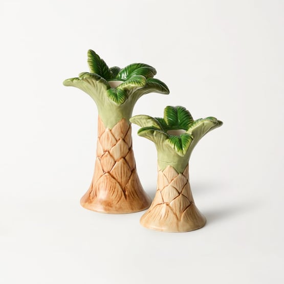 Palm Ceramic Multi Color Tall Candleholders