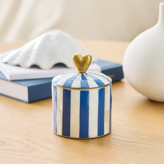 Heart Blue Tall Trinket Canister