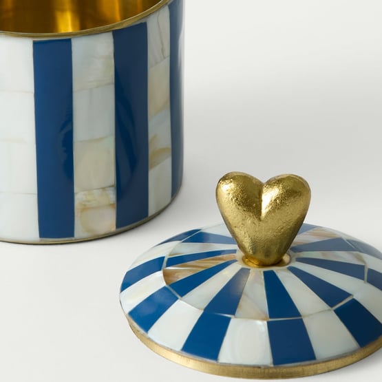 Heart Blue Tall Trinket Canister