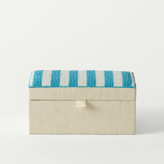 Amalfi Blue & White Stripe Beaded Trinket Box