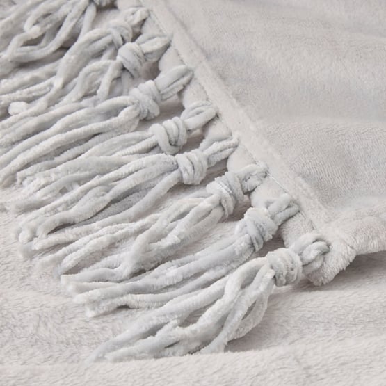 Aspen Silver Fleece Tassel Throw