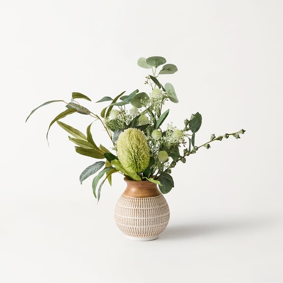 Banksia White &  Green Flower Bouquet  in Ceramic Vase