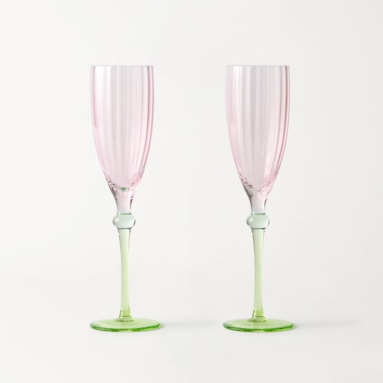 Carlita Drinkware Pink & Green Champagne Flute Pack of 2