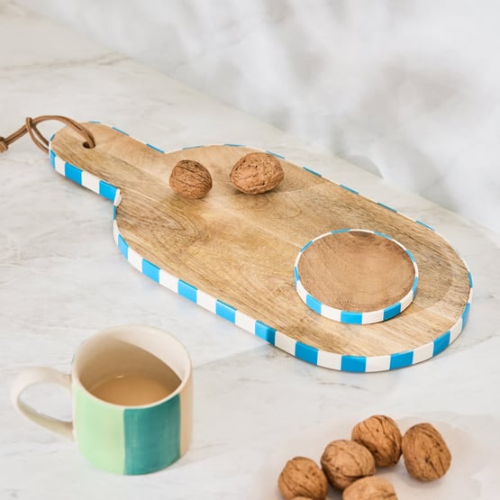 Umbria Blue & White Timber Serving Board