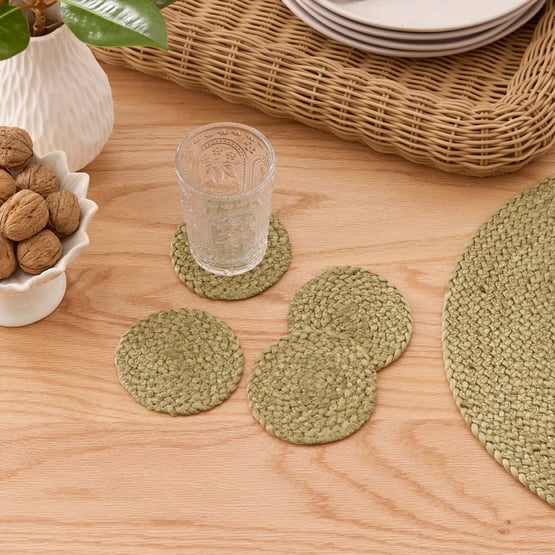 Siena Olive Jute Round Coasters Pack of 4