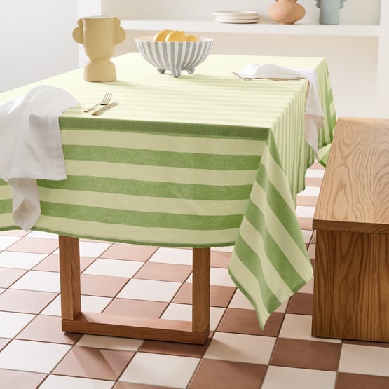 Ava Green & Light Green Stripe Tablecloth