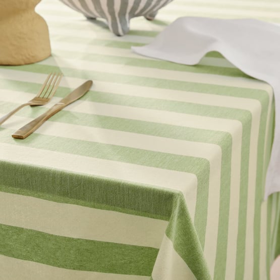 Ava Green & Light Green Stripe Tablecloth