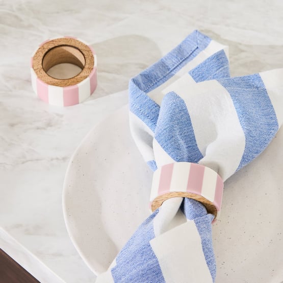 Umbria Pink & White Timber Napkin Ring Set of 2