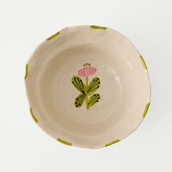 Tuscany Pink Flower & Green Stripe Bowl