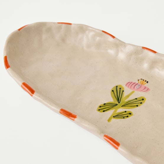 Tuscany Pink Flower & Orange Stripe Small Oval Plate