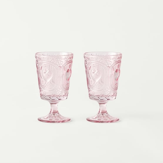 Heart Rose Pink Wine Glass Pack of 2