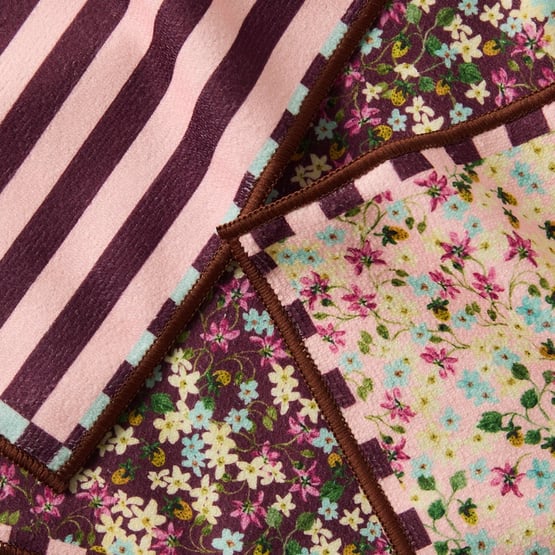 Adeline Rose & Burgundy Stripe Microfibre Washcloths Pack of 3